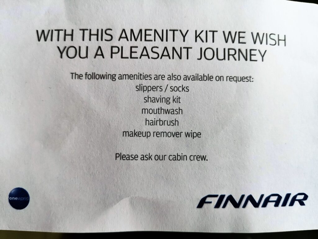 Finnair business addional amenities