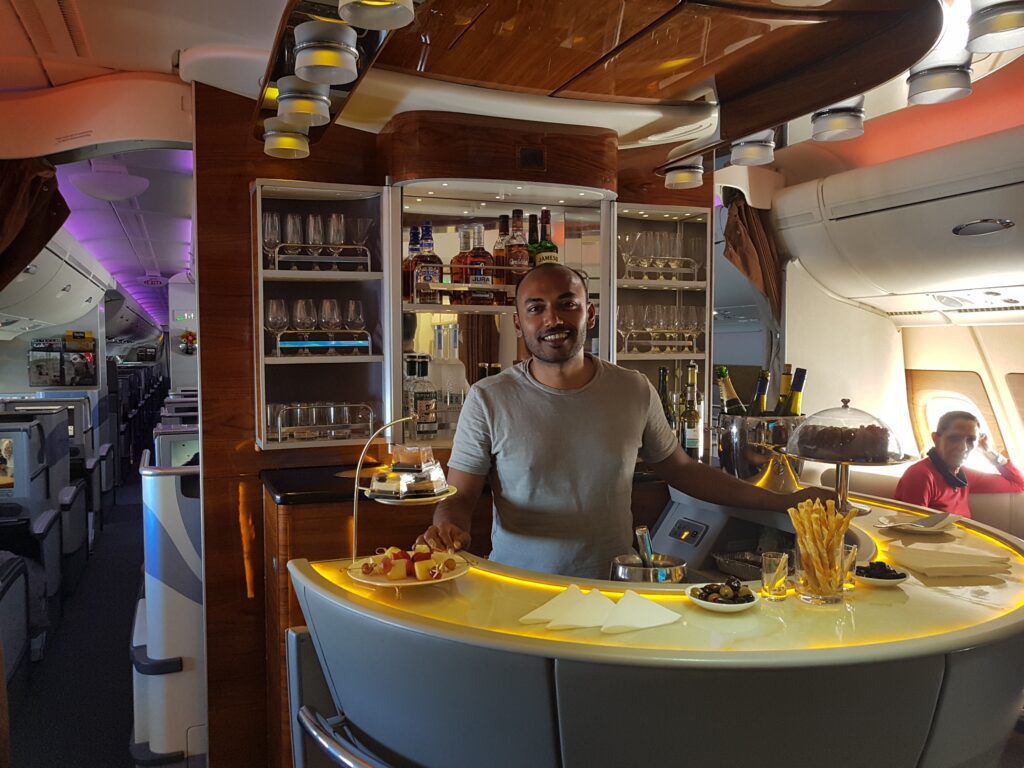 turning barman at emirates a380 bar