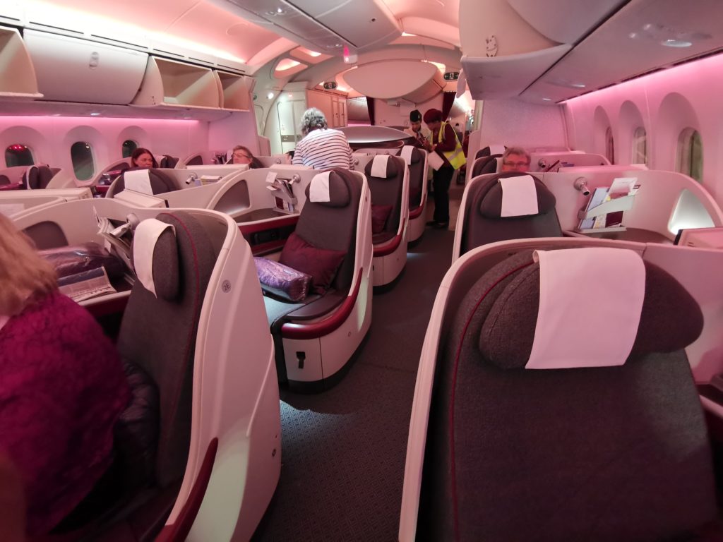 Qatar 787 business cabin