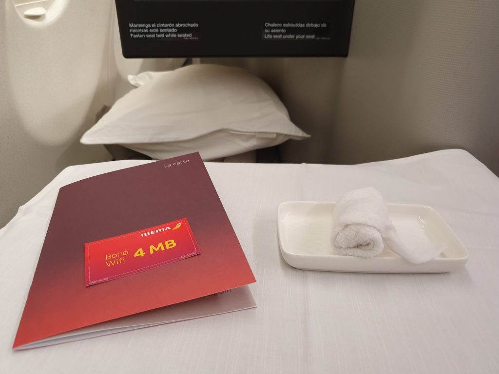Iberia Business Class hot towel and Wifi code