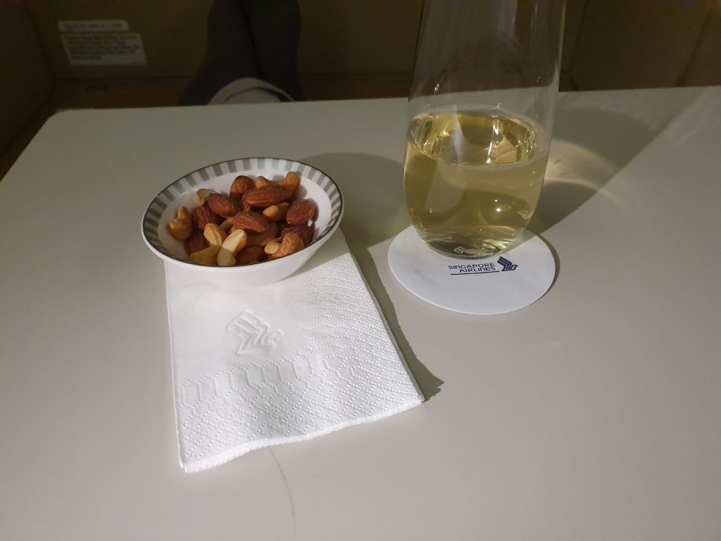 SQ Business Class Champagne and Nuts