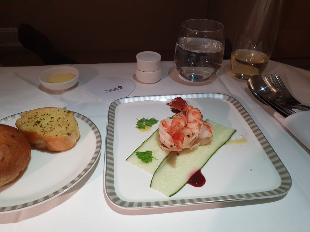 SQ Business Class Poached Prawn Appetizer