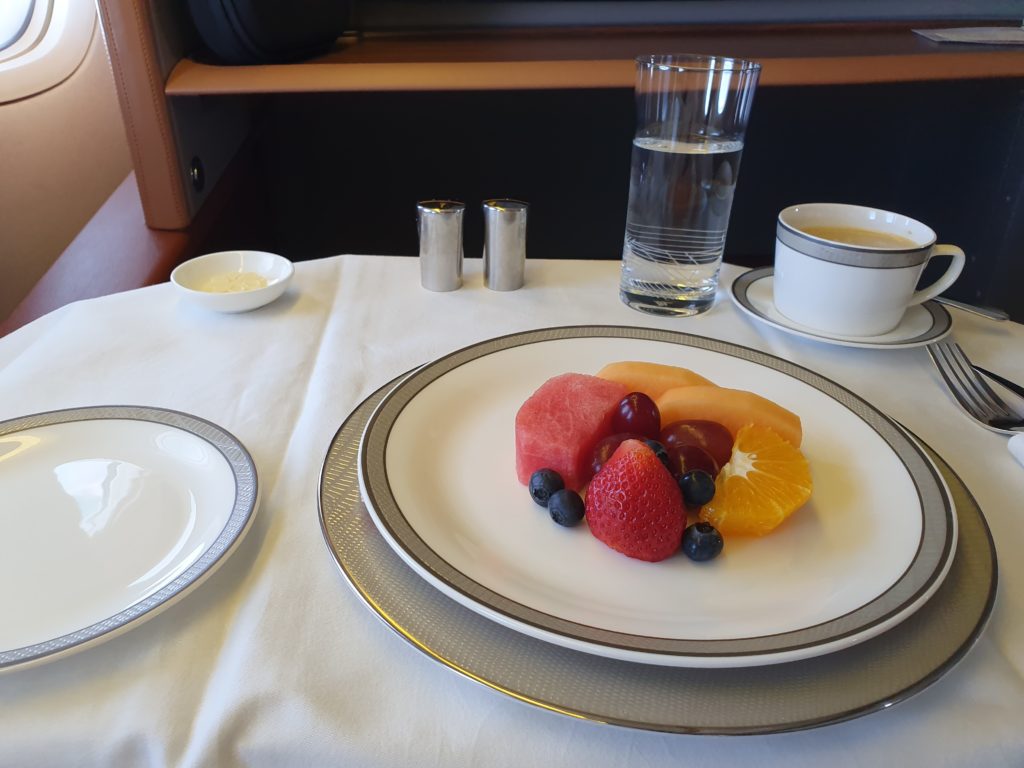 SQ First Class Breakfast Fruit plate