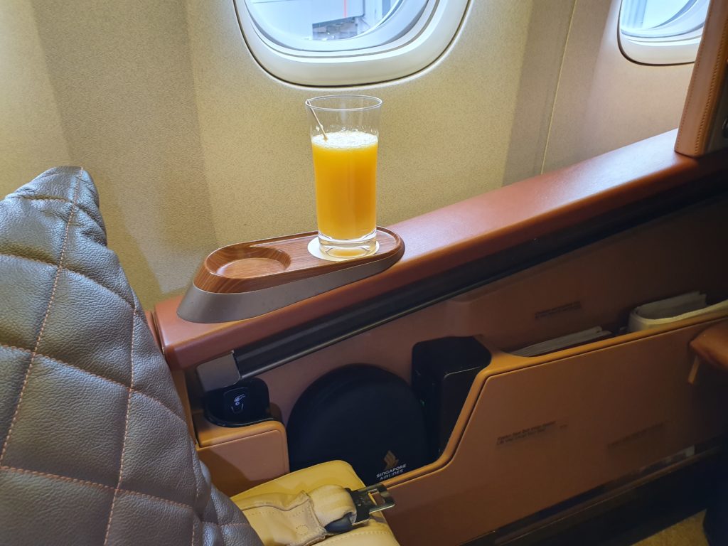 SQ First Class welcome drink