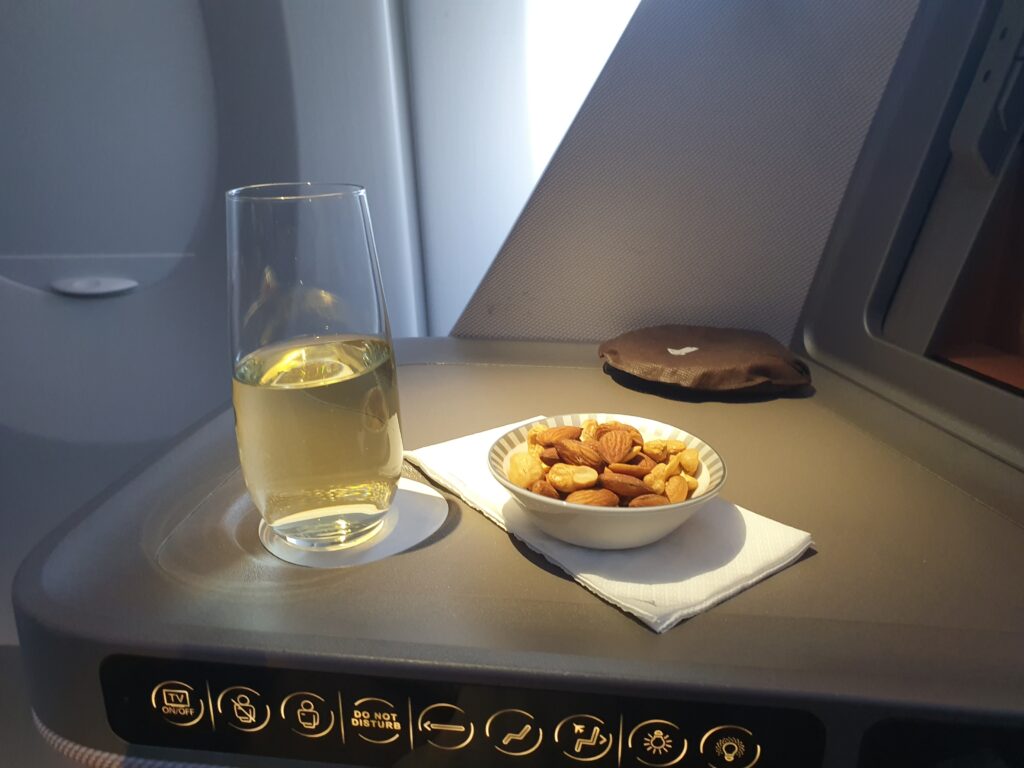 Singapore A350 Business Class Post Take Off Champagne Nuts