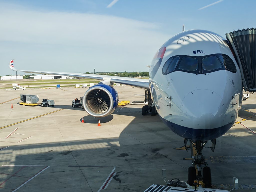 BA A350 at Austin, ready for flight to London