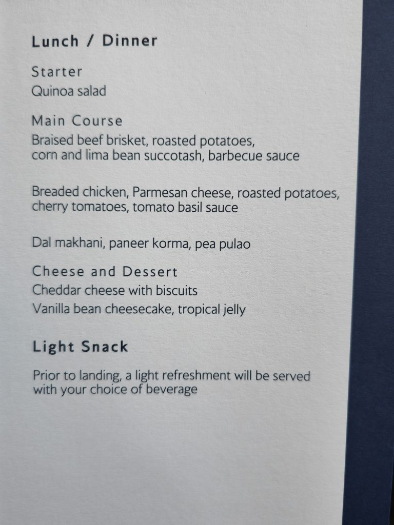 BA Premium Economy Menu Austin London