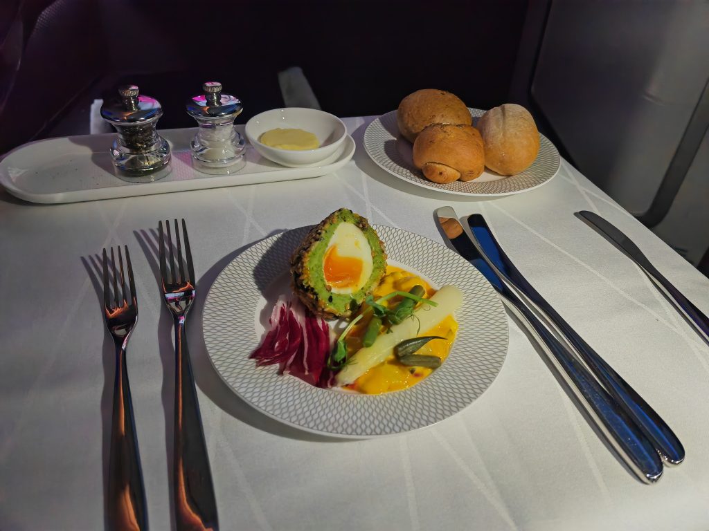 BA First Class To Mexico City Seed Crusted Pea & Scotch Egg