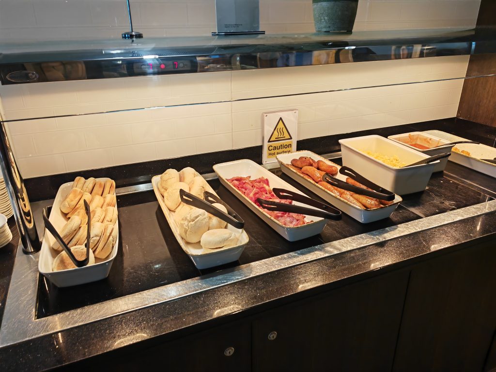 British Airways Lounge Gatwick Breakfast hot items