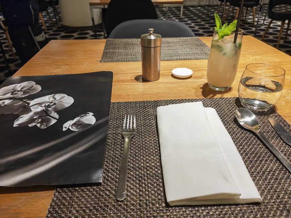 Qantas First Class Lounge LAX Formal Table Setting