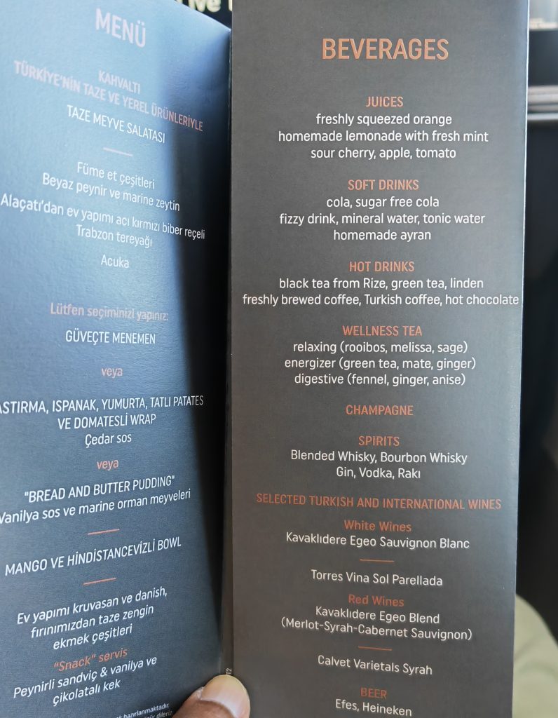 TK366 Business Class Drinks Menu