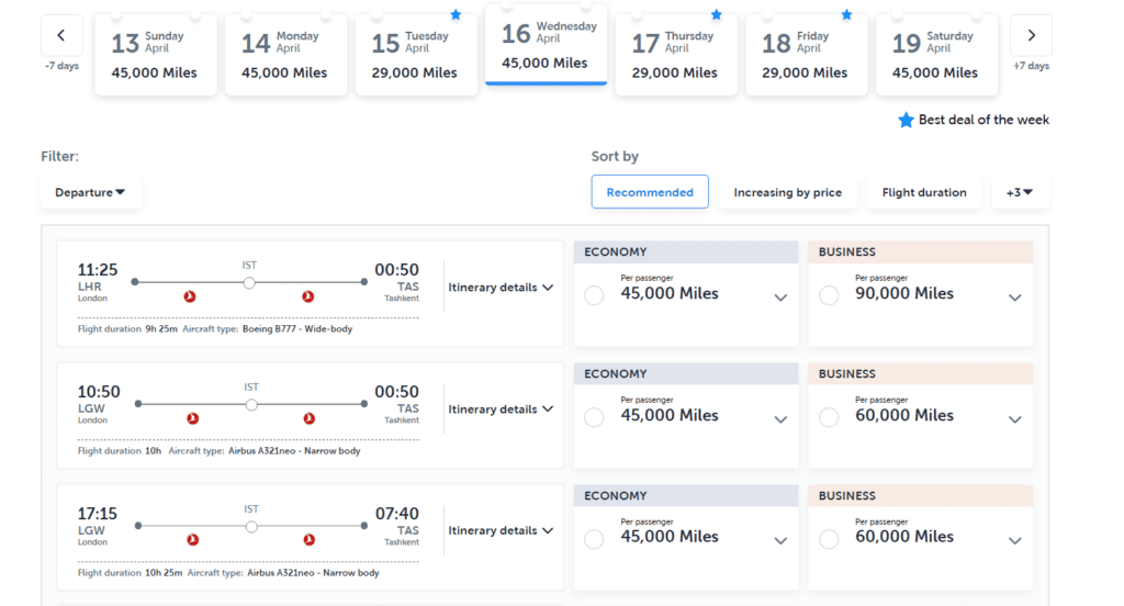 Turkish Award Pricing London Tashkent