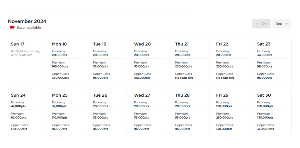 Flying Club Reward Seat Availability