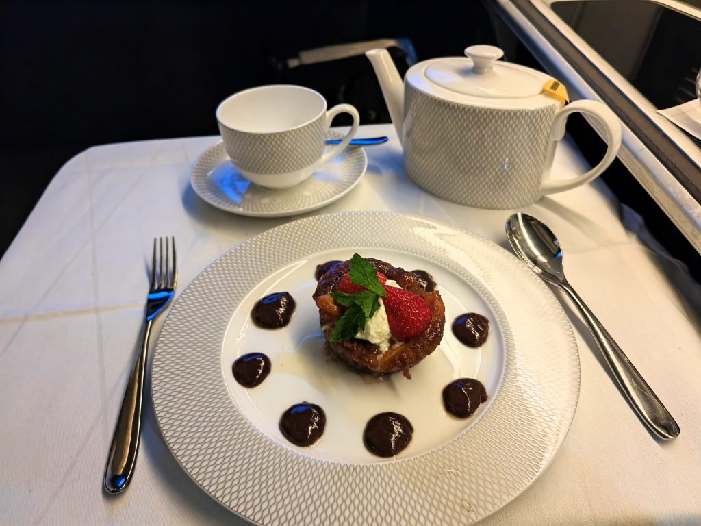 British Airways 777 Suites First Class Caramel Tart Dessert