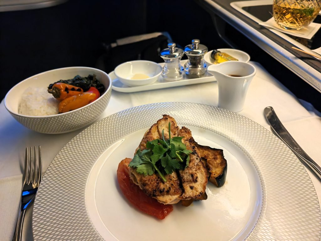 British Airways First Class Los Angeles To London Cajan Butter Corn Chicken Supreme Main