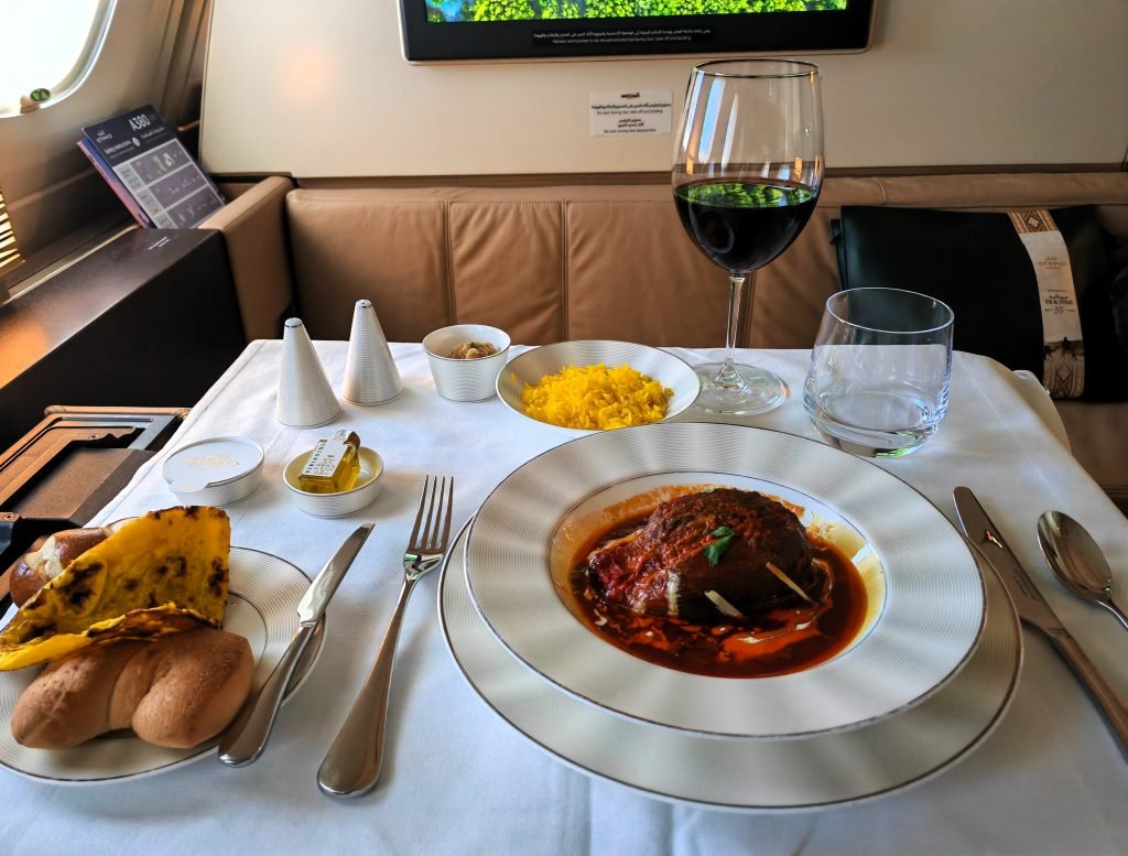 Etihad First Class Abu Dhabi to Mumbai Lamb Shank