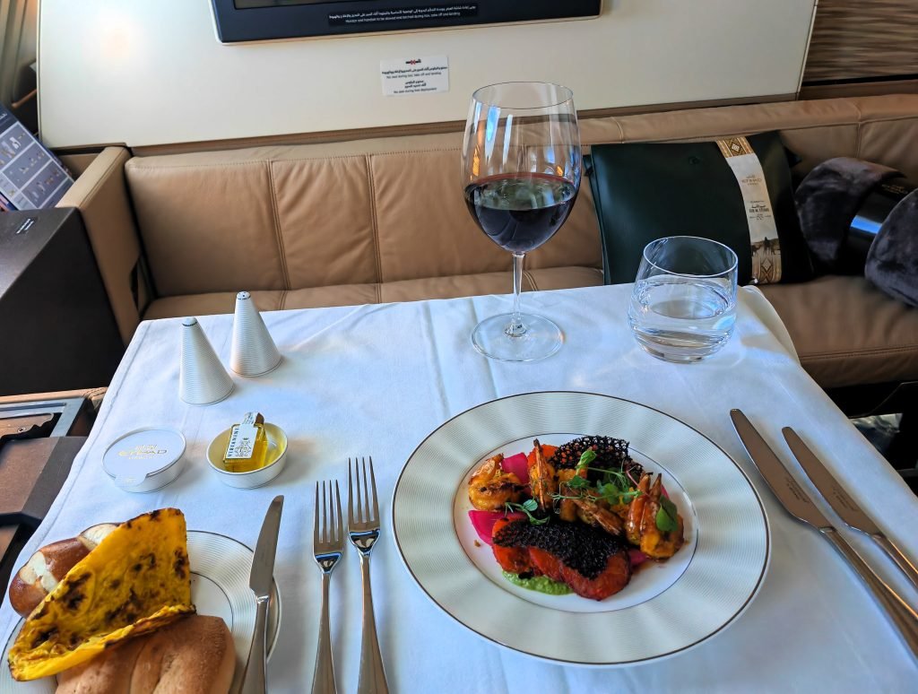 Etihad First Class Zaffrani Prawn Starter