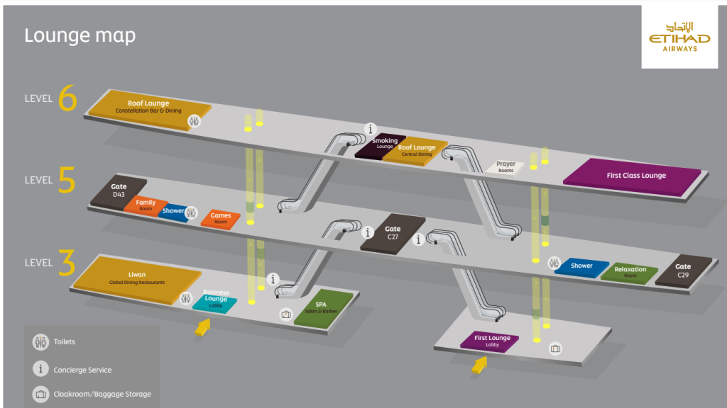 Etihad Lounge Map in Zayed Internationl Abu Dhabi