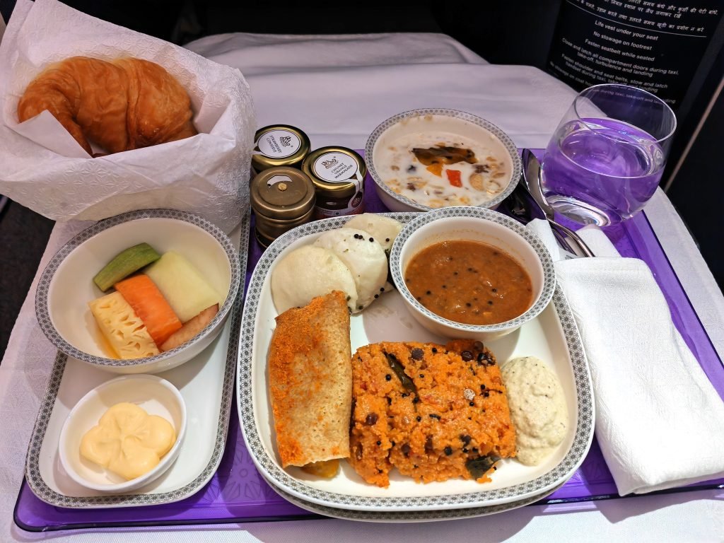 Air India A350 Business Delhi To London Breakfast