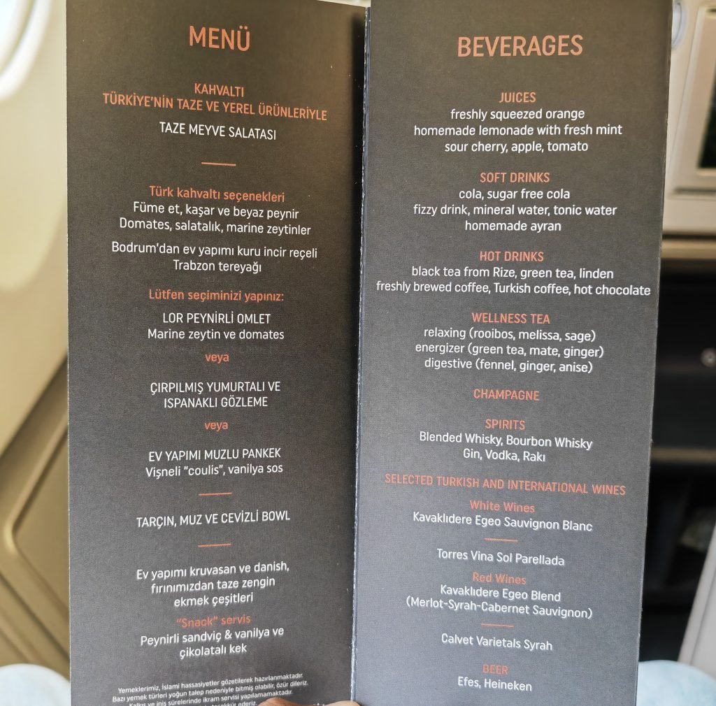 TK357 Business Class Drinks Menu