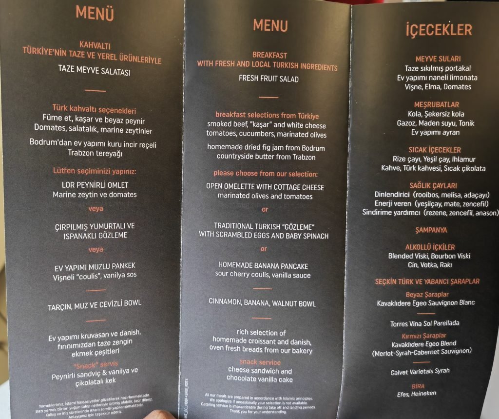 TK357 Business Class Menu