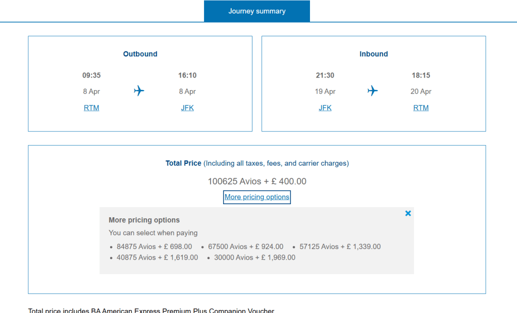 BA Companion Voucher Redemption Example Ex EU British Airways Companion Voucher worth. Example Ex EU