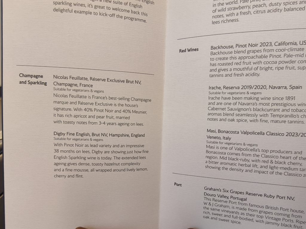 BA A380 Club World to Johannesburg Wine