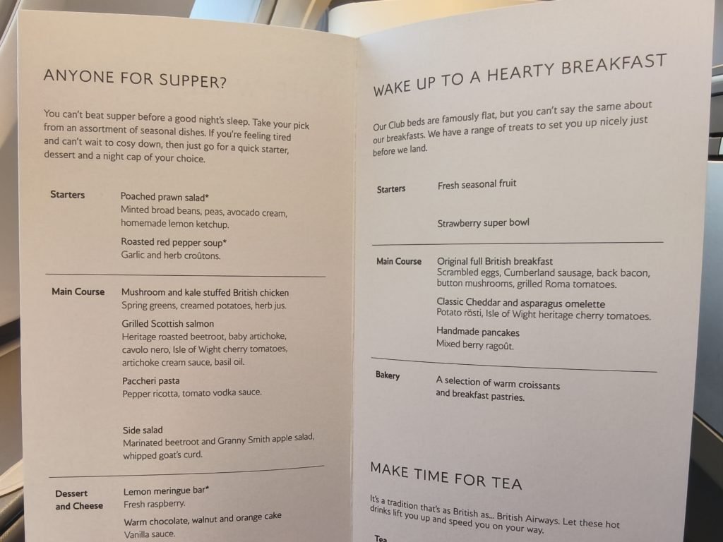 BA57 Club World Menu