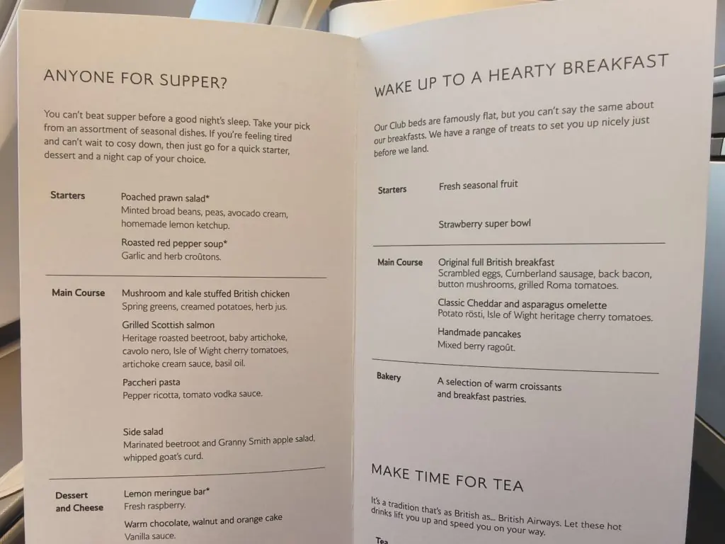 BA57 Club World Menu
