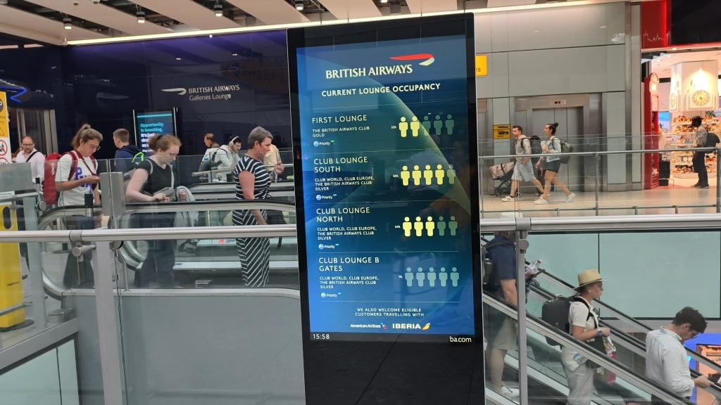 Heathrow T5 BA Lounge Capacity Screens