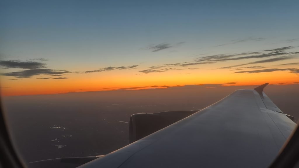 Sunset on Take off from British A380 Upper Deck