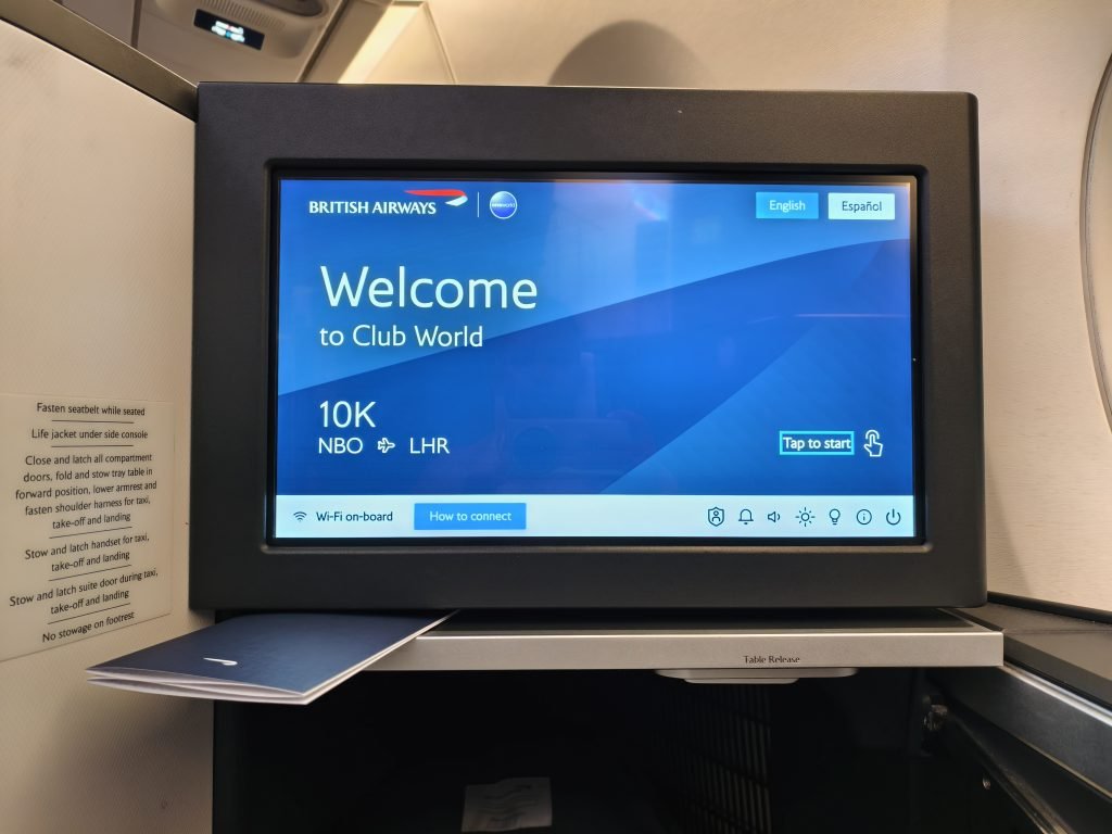 BA Club World Business Class IFE