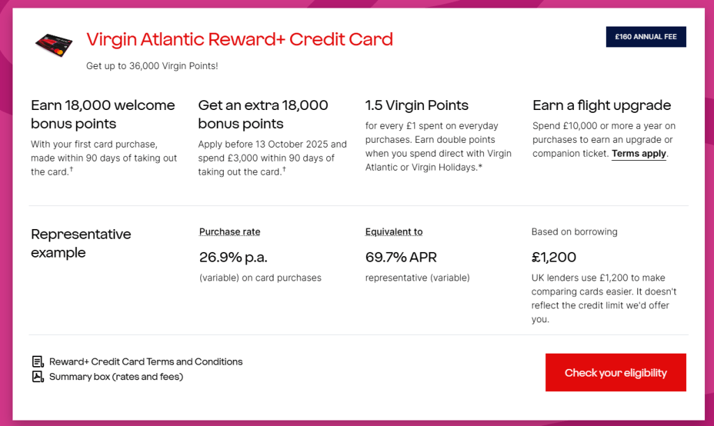 Virgin Rewards Plus Credit Card Offer Sept 25