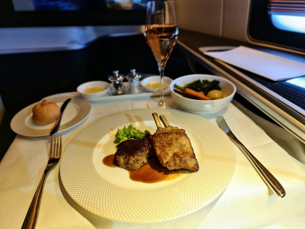 BA 777 First Class to New York Rack of Lamb Dinner Main