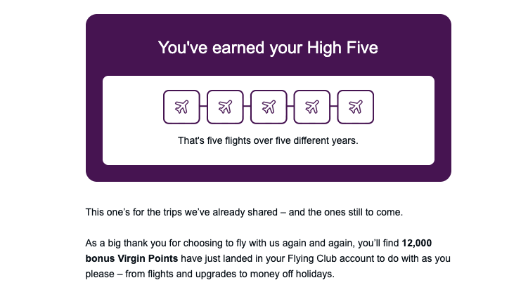 Virgin High Five Reward