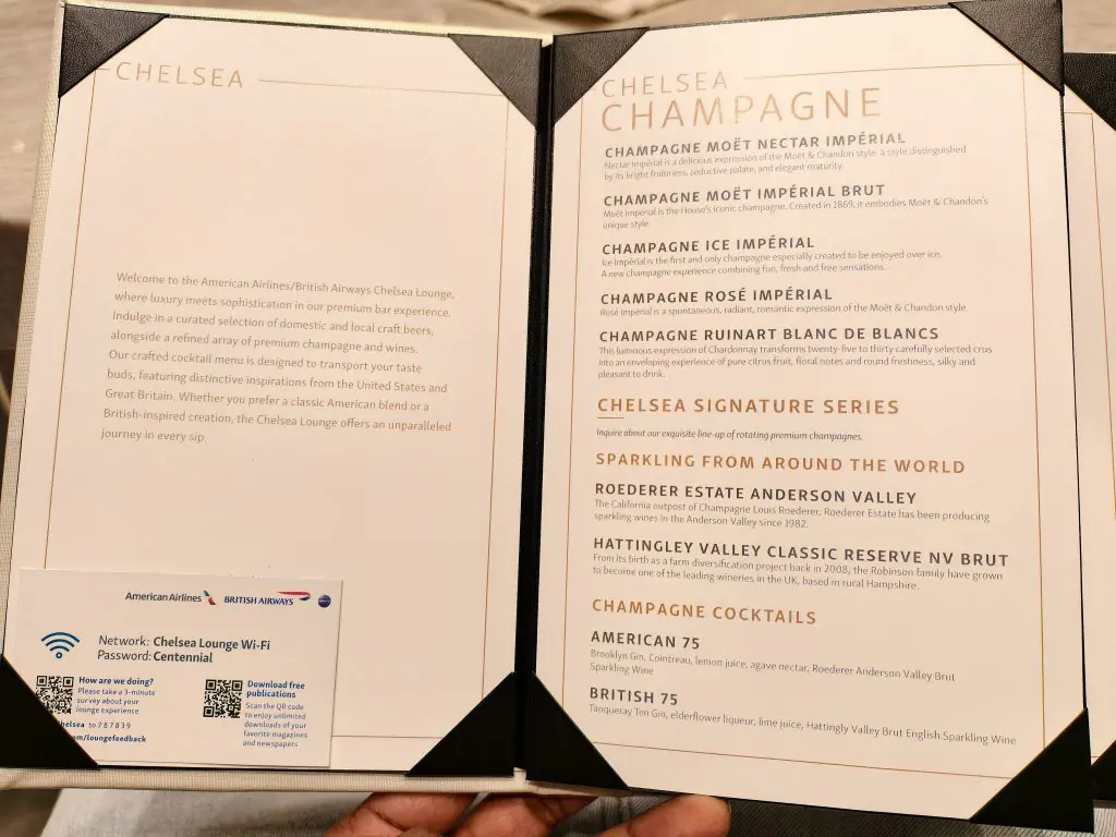 Chelsea Lounge JFK Drinks Menu 1 Chelsea Lounge JFK Drinks Menu 1