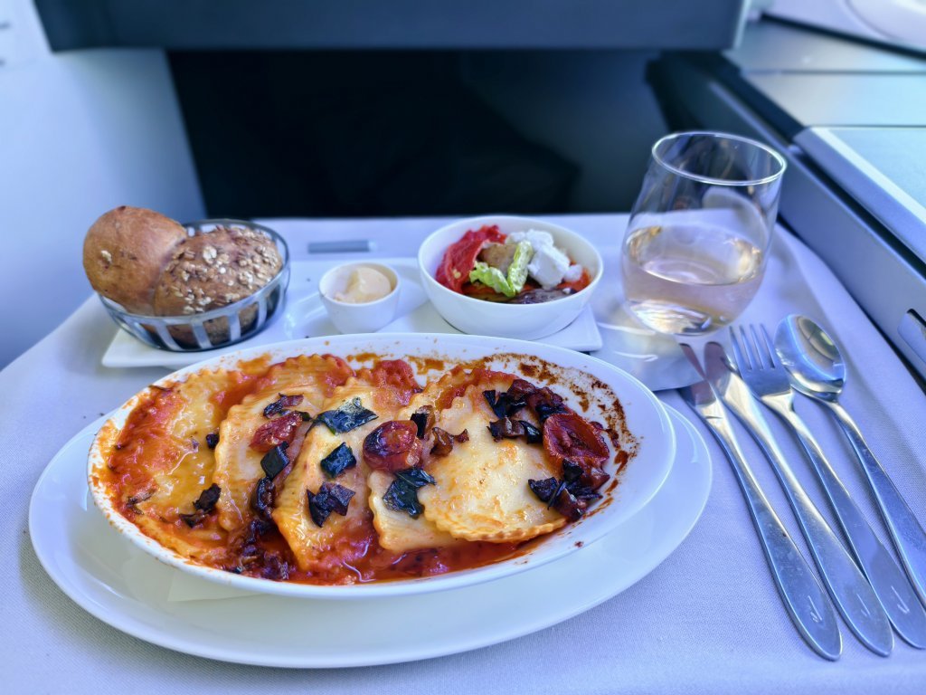 BA Club World Mascaponne Pasta for Lunch British Airways Club Suites 777 to Boston Mascarpone Pasta for Lunch