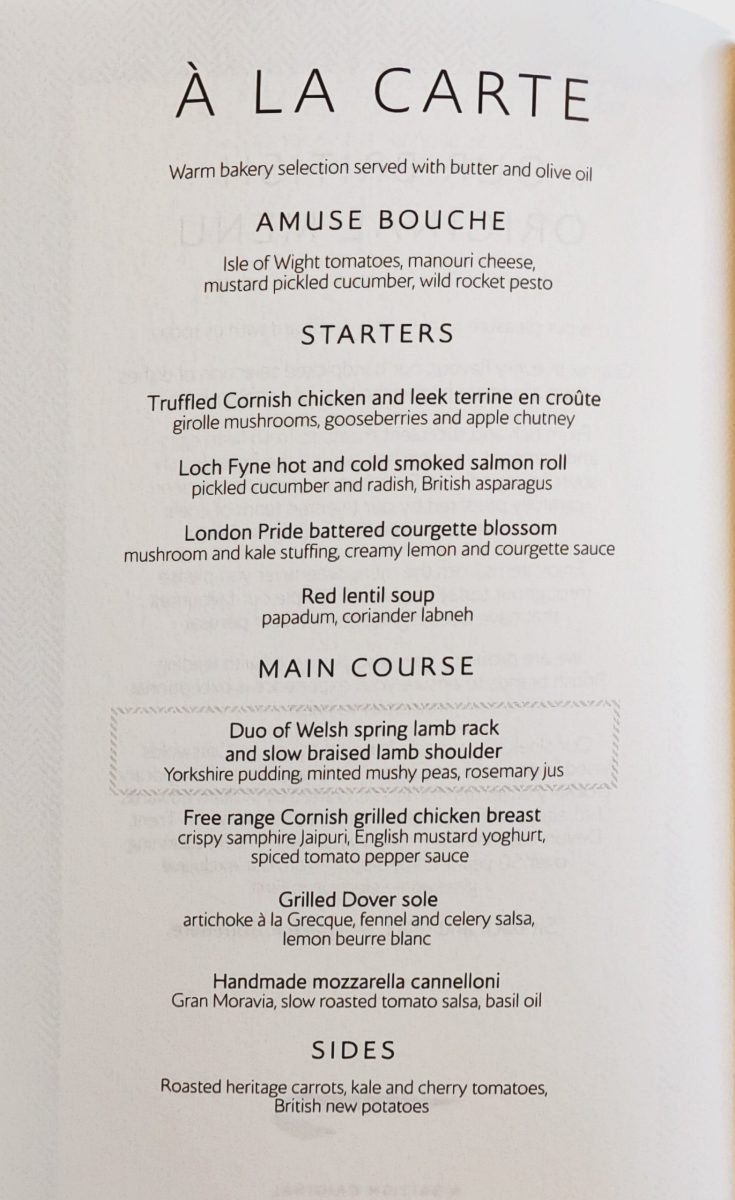 BA113 First Class Menu 1