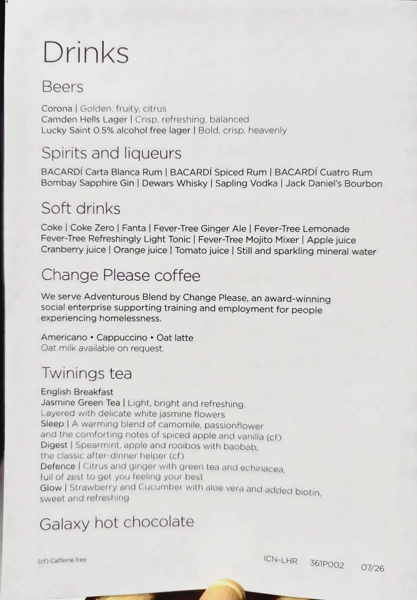 Virgin Premium Dirnks Menu