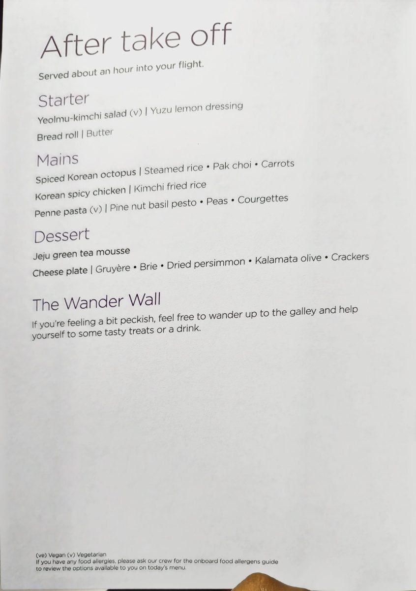 Virgin Premium Seoul to London Menu